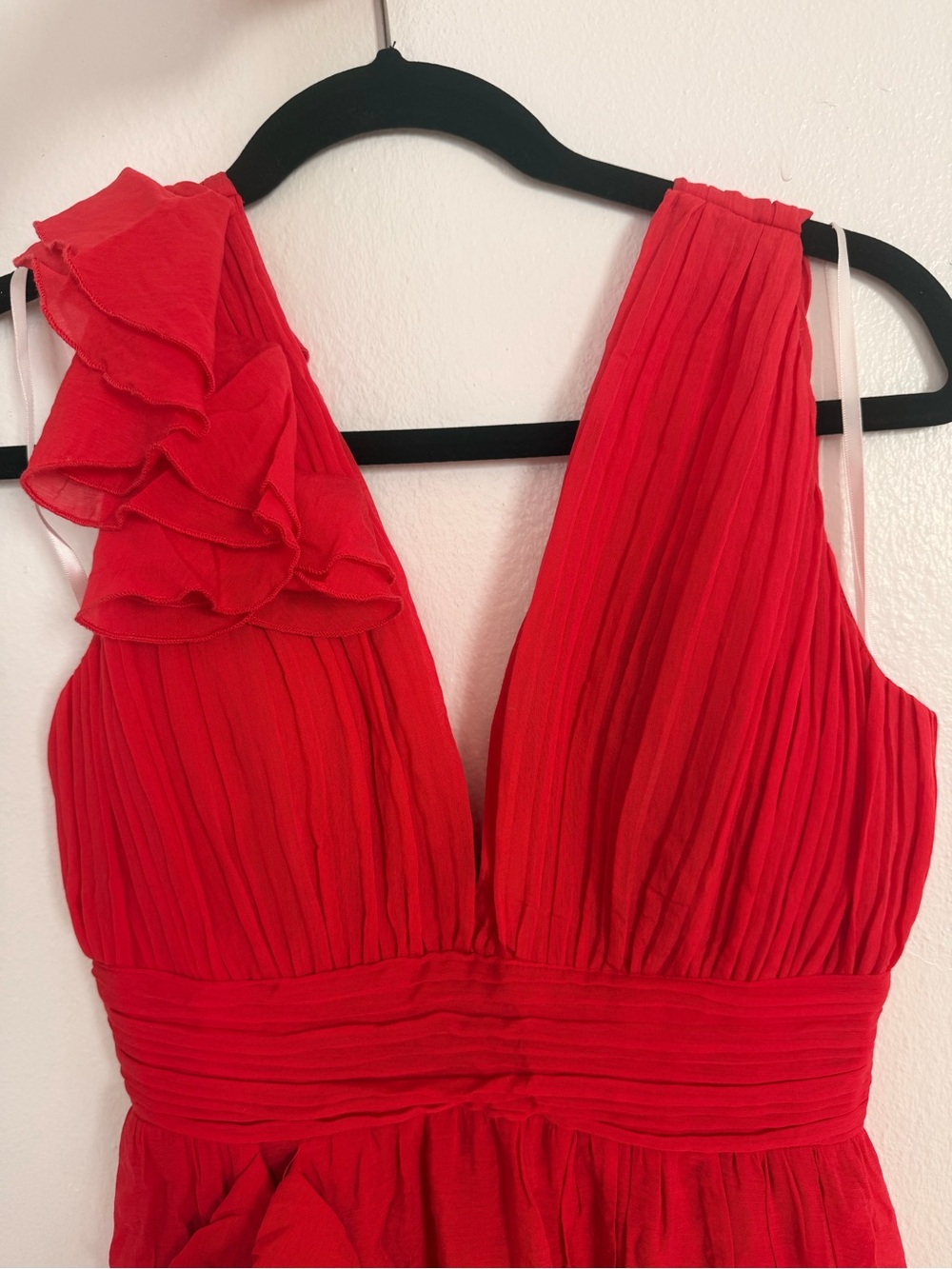 Red Ruffled V-Neck Women's Dress